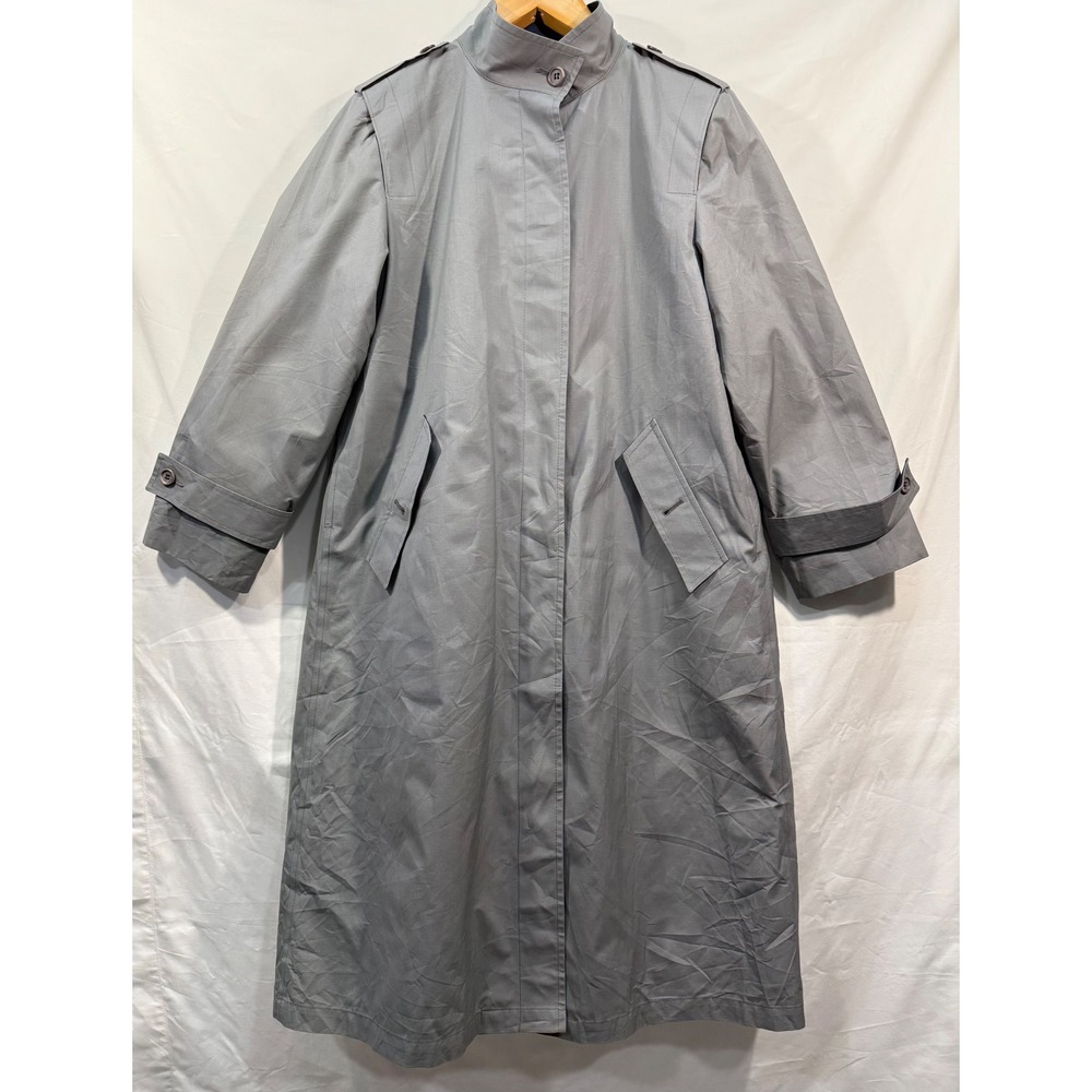 Vintage London Fog Maincoats Gray Trench Coat Zip Out Faux Fur Liner 8 Pet USA